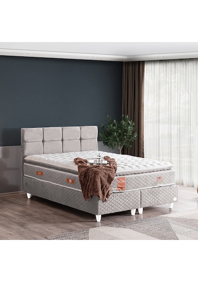 Gümüş Çift Kişilik Baza Başlık Real Pedli Yatak Seti Gri 140 x 190