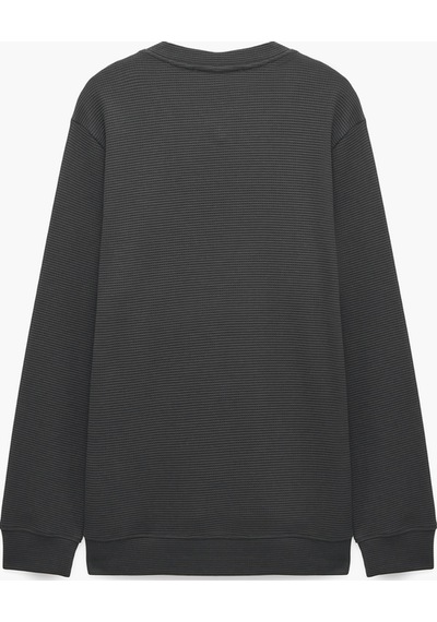 Koton Uzun Kollu Pamuklu Waffle Dokulu Henley Yaka Sweatshirt Antrasit 7wam70106mk