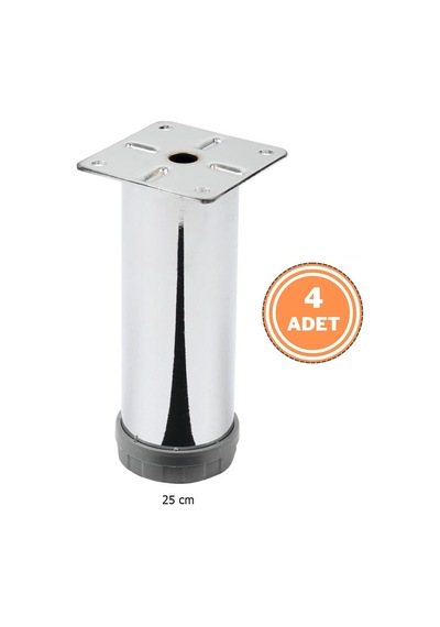 4 Adet Mobilya Ayağı Metal 25 Cm Alttan Ayarlı 42 Mm Krom Ayak