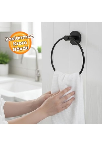 Tr Vidalı Siyah Renkli Yuvarlak 16 Cm Banyo Mutfak Lavabo Pratik Havluluk Askılığı Diğer