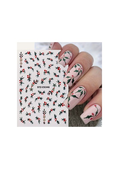 Kokina Yapraklı Noel Yılbaşı Yeni Yıl 3d Tasarım Yapışkan Tırnak Sticker Dövmesi Nail Art Tottoo