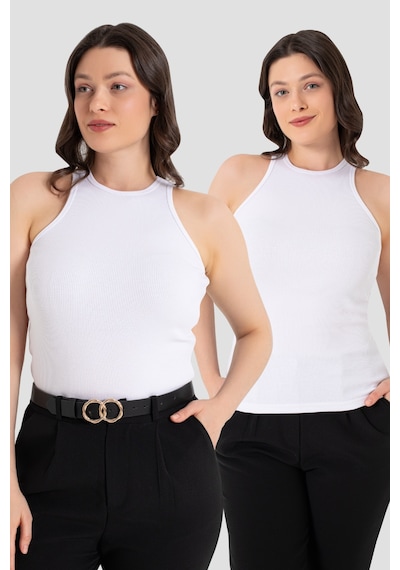Arma Yıldız Kadın Pamuklu Fitilli Görünümlü Halter Yaka Basic Beyaz Atlet 2'li Paket beyaz