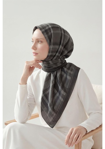 Silk Home Viskon Velora Eşarp Füme Ekose Desenli Tok Duruşlu Kaymaz 90x90 Çok Renkli