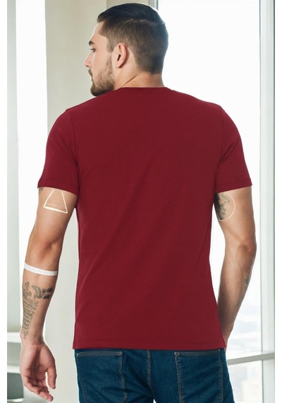 T8568 Dewberry V Yaka Erkek T-shırt-bordo-1
