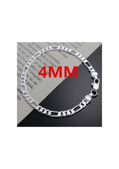 Kadın Erkek Unisex Figaro 6mm Gümüş Kaplama Zincir Bileklik Künye Hediye