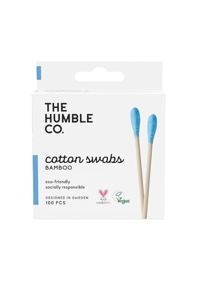- Humble Brush Cotton Swabs - Blue, Bambu Kulak Çubuğu Mavi, Çevre Dostu Pamuklu Kulak Çubukları, Plastik İçermeyen Ambalaj, Doğal Renkli Pamuktan Kulak Çubukları