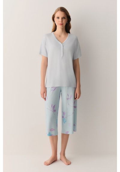 Suwen Sandy Kapri Şort Pijama Takımı Sh26638659956 Mavi