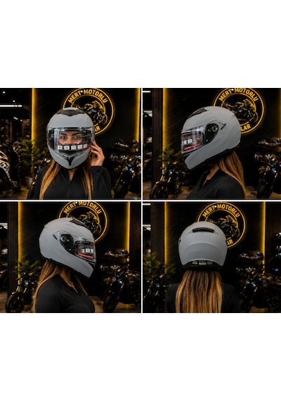 Jk 902 Matt Grey Çene Açılır Motosiklet Kaskı Açık Gri