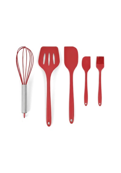 Silikon Spatula Seti 5'li - Çırpıcılı, Yapışmaz Tava Uyumlu, Isıya Dayanıklı Mutfak Seti Kırmızı Diğer