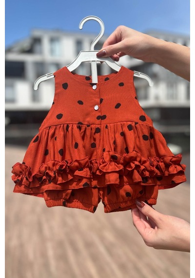 Bertuğ Bebek Puantiyeli Kiremit Renk Alt Üst Kız Çocuk Bebek Takım 001