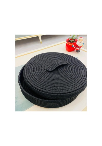 Doğal,jüt,hasır,35x35 Kapaklı Desenli,sepet,dolap Içi,çocuk Odası,düzenleyici,ekmek Sepeti Siyah Siyah