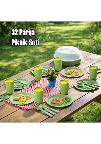 Porsima 162420-153d 32 Parça 6 Kişilik Taşınabilir Piknik Seti - Saklama Kutulu Yeşil Yeşil