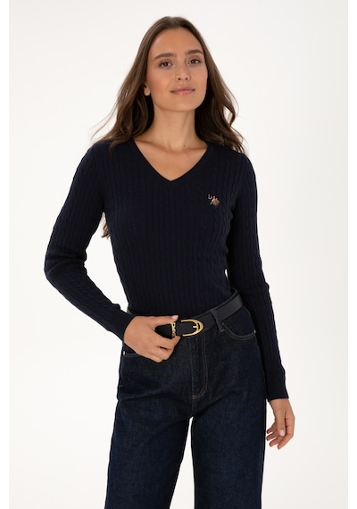 U.S. Polo Assn. Kadın Lacivert V Yaka Basic Kazak 50307700-VR033
