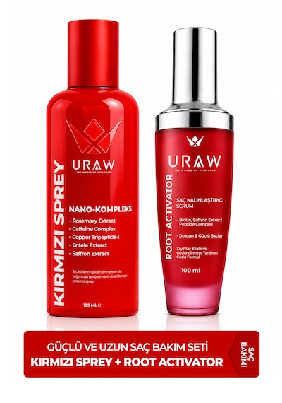 Uraw Güçlü Ve Uzun Saç Bakım Seti Kırmızı Sprey + Root Activator