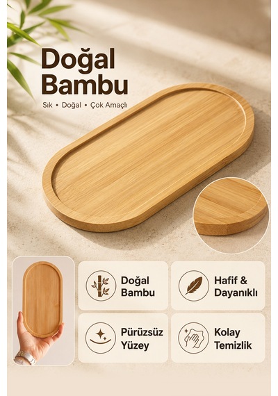 Bambu Yağlık Standı 2 Bölmeli Sunumluk Yağlık Altlığı, Baharatlık Standı, Sabunluk Tepsi Krem