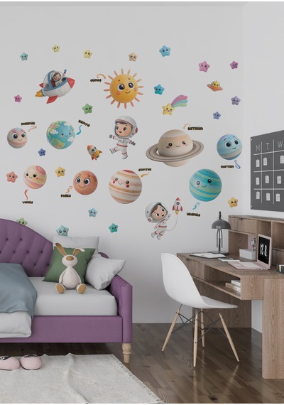 Gezegenler Ve Astronotlar Çocuk Odası Duvar Sticker Seti 01