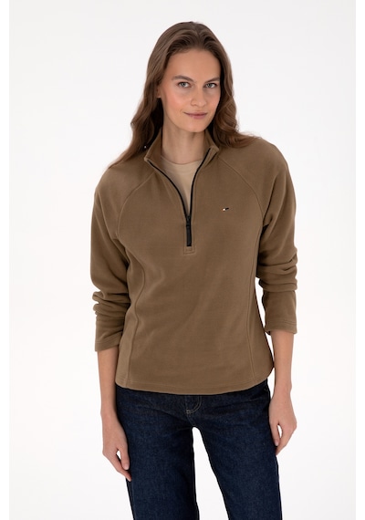U.S. Polo Assn. Kadın Haki Fermuarlı Dik Yaka Polar Sweatshirt 50316714-VR027