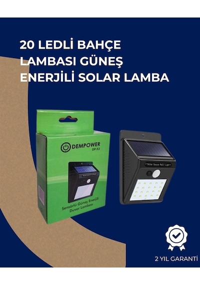 Solar Enerjili 20 Led Duvar Lambası Hareket Sensörlü, Su Geçirmez, Kablo Gerektirmez Çok Renkli