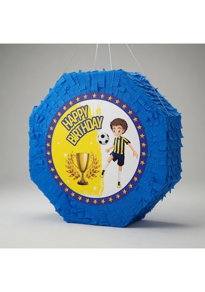 Pinyata Sarı Lacivert Sopalı 42 Cm Doğum Günü Parti Oyunu Seti Çok Renkli