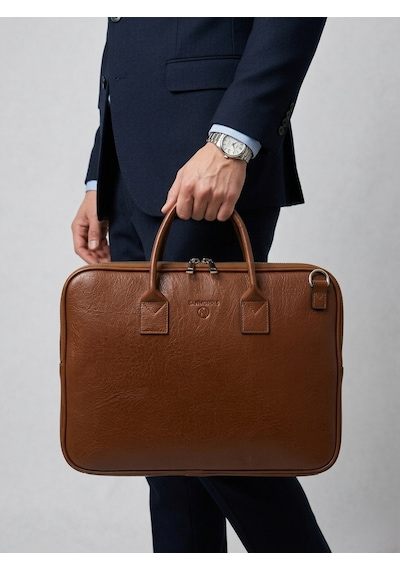 Sanmorris Unisex 15.6 İnç Uyumlu Suni Deri Darbe Korumalı Laptop Ve Evrak Çantası Taba