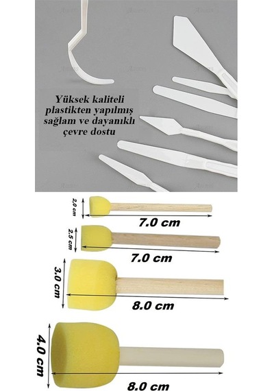 Palet Rulo Fırça Ponpon Fırça Ve Plastik Spatula 4'lü Set 1 Paket Resim Hobi Sanat Etkinlik Resim Paleti