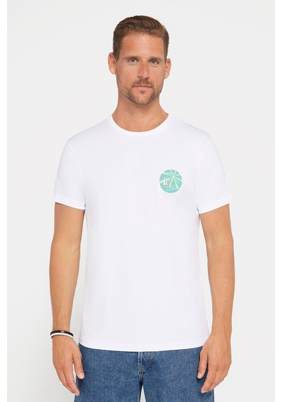 Tudors Erkek Slim Fit Dar Kesim %100 Pamuk Yumuşak Dokulu Baskılı Beyaz Bisiklet Yaka Tişört-29184 Beyaz