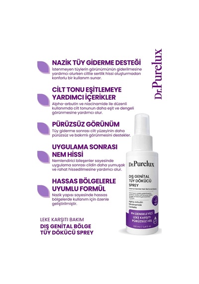 Leke Karşıtı Hassas Bölgelere Uygun Tüy Dökücü Sprey I Pürüzsüz & Cilt Tonu Eşitlemeye Yardımcı100ml