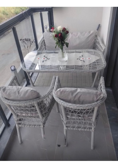 Bambu Midi 2-1-1 Alüminyum Bahçe Balkon Oturma Grubu Açık-gri Bambu Midi 2-1-1 Alüminyum Bahçe Balkon Oturma Grubu Açık-gri