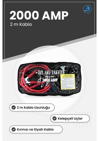 Akü Takviye Kablosu Amp 2 M Otomobil Araç Yol Yardım Acil Durum K