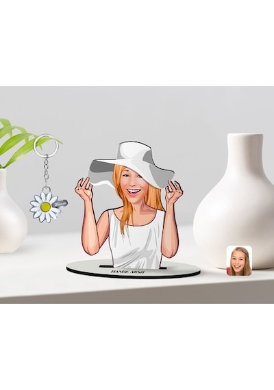 Kişiye Özel Kadın Karikatürlü 3D Ahşap Biblo Ve Isimli Silver Pap (473567197)