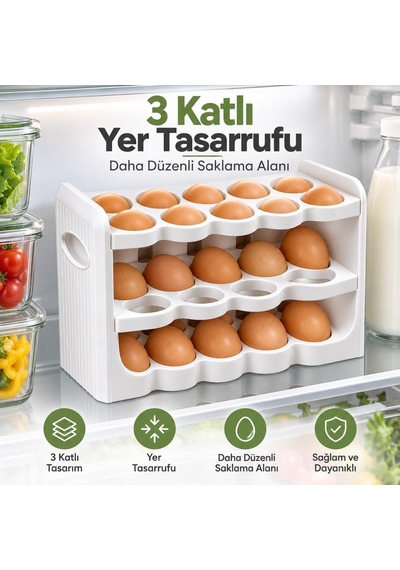 Tr 3 Katlı 30'lu Yumurta Organizeri, Plastik, Beyaz, 26x9,5x17 Cm Diğer