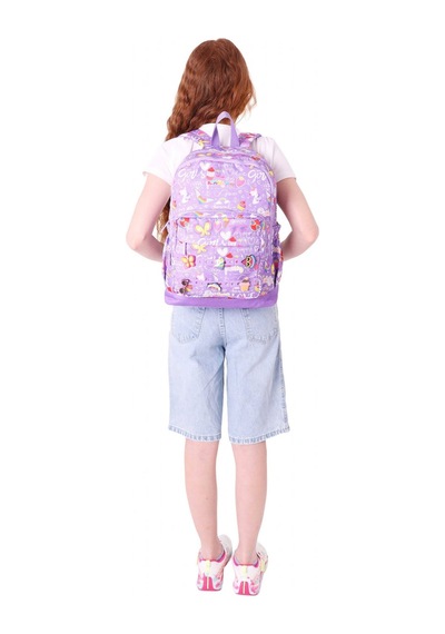Kaukko Kids Dört Bölmeli Kız Çocuk Silikon Aksesuarlı Mor İlkokul Çantası Mor