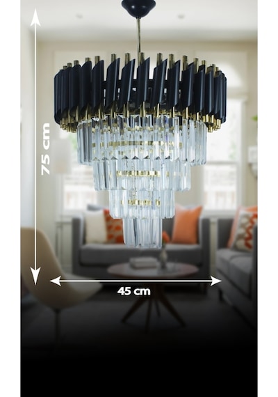 Zamira 45 Cm'lik Gold Kristal Taşlı Lüx Avize 4'lü Black Gold - Yatak Odası - Salon - Mutfak - Hol Altın