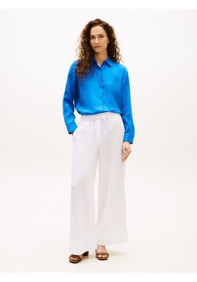 Tommy Hilfiger Ess Lınen Relaxed Shırt Kadın Mavi Uk Gömlek - Ww0ww44679
