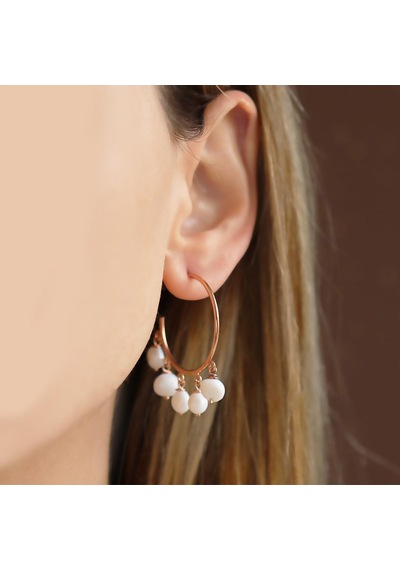 Rose Gold Kaplama İnci Halka Gümüş Küpe Gümüş