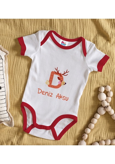 Bk Gift Bk Kids Kişiye Özel Harfli Kırmızı Bebek Body Zıbın-2 Çok Renkli