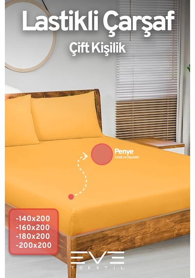 Eve Tekstil Fitted Yüksek Kaliteli Penye Kumaş Çift Kişilik Lastikli Çarşaf Turuncu