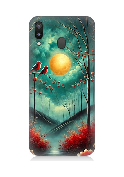 Samsung Galaxy M20 Uyumlu Ay Işığında Kırmızı Kuşlar Desenli Silikon Kılıf Çok Renkli