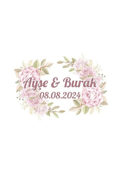 Beyaz Çiçekli Yeşil Yaprak Çelenk Etiketi Kına Nişan Düğün 3x3 Cm Özel Etiket / 50 Adet Sticker Beyaz