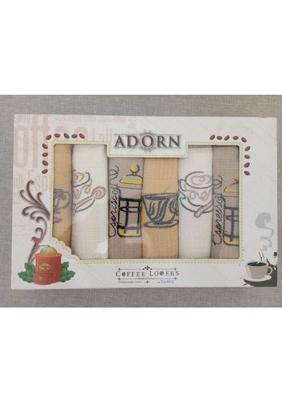 Adorn Coffee Lovers 6'lı Mutfak Havlusu Seti 35x50 Cm Kahverengi - Sarı