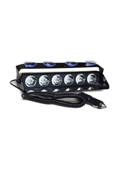 S6 Polis Çakar Lamba Cam Içi Vantuzlu 6 Led Kırmızı Mavi Çakmaklık Girişli 12 Mod Polis Lamba
