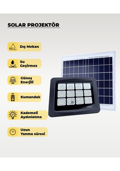 120w Solar Projektör Ip67 Beyaz Işık Su Geçirmez - Dış Mekan