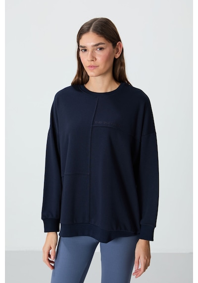 Tommy Life İndigo Kompakt Pamuklu Kalın Pürüzsüz Dokulu O Yaka Oversize Fit Kadın Sweatshirt - 97288 İndigo