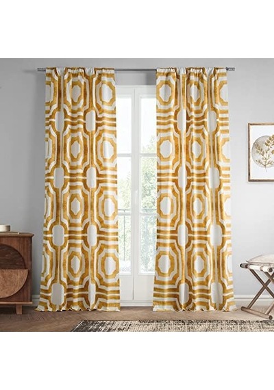 Price Drapes Prtw-d23c-120 Baskılı Pamuklu Perde 1 Panel , 50 X 120, Mekke Altın 50 x 22