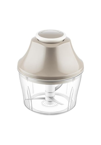 Flosoft Paslanmaz Çelik Bıçak Manuel Doğrayıcı Rondo, 3 Bıçaklı Üstten Basmalı El Robotu 700 Ml Bej