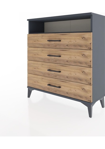 Arges Şifonyer Tek Raflı 4 Çekmeceli 88x30x96 Antrasit-çam Antrasit