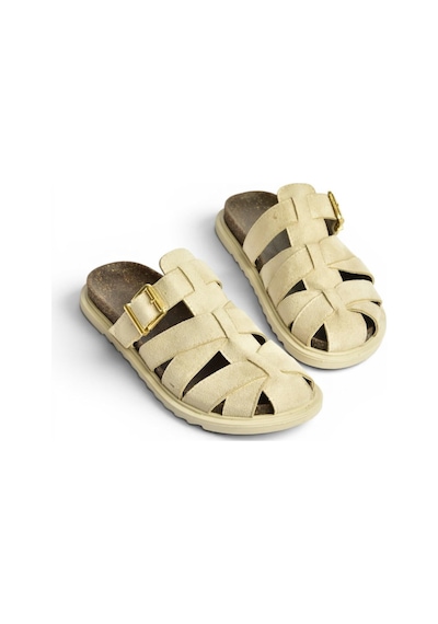 Fox Shoes Y596549502 Bej Süet Tokalı Önü Kapalı Kadın Terlik