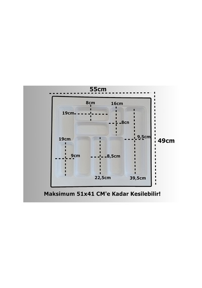 55x49 Cm. 9 Gözlü Beyaz Çekmece Içi Kaşıklık 50 40 Cm'e Kadar Kesebilirsiniz Beyaz