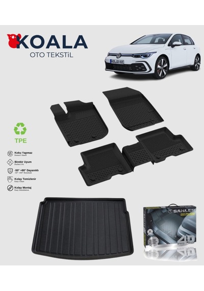 Volkswagen Golf 8 Tfsi Otomatik Üst Bagaj 2021 Ve Sonrası Sahler Paspas + Bagaj Havuz Seti
