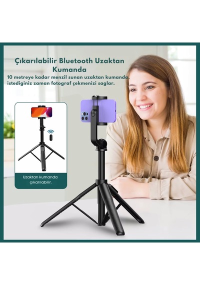 Apexel 1.5 Metre Profesyonel Uzayan Bluetooth Selfie Çubuğu Ve Tripod Standı
